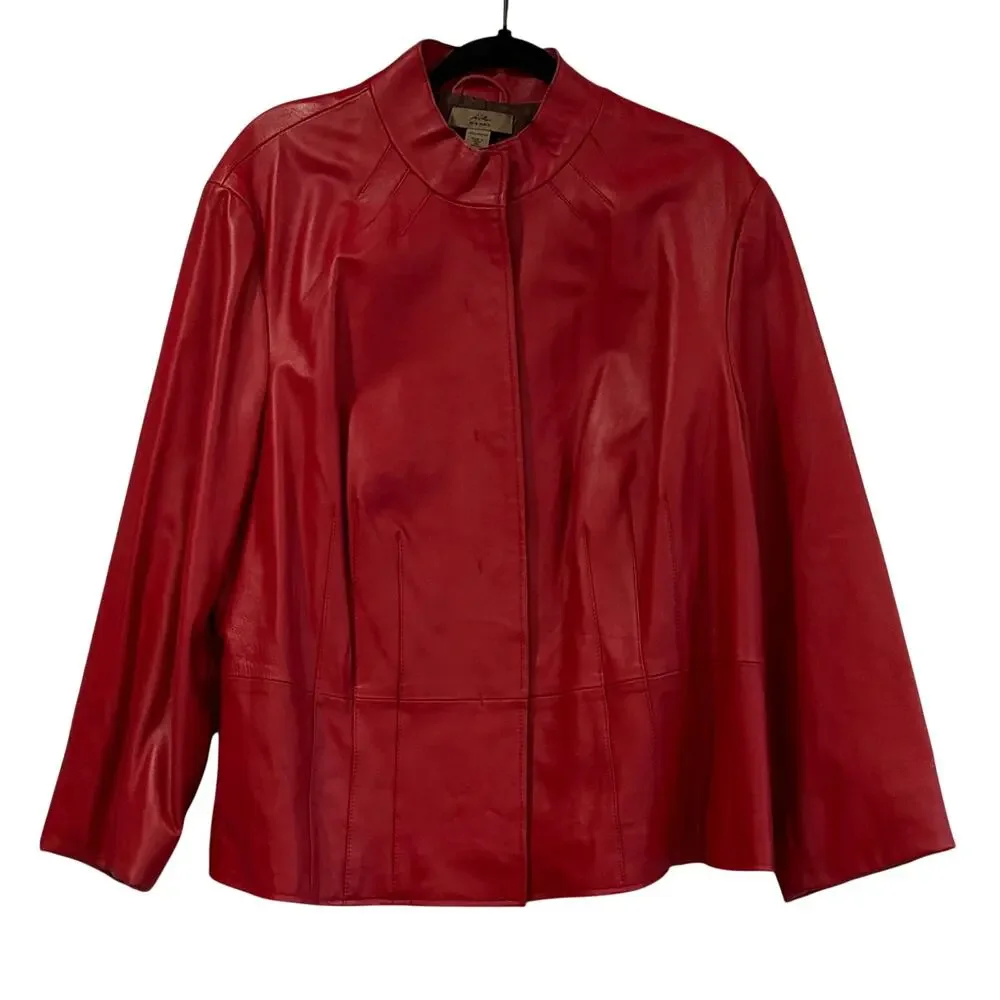 Liz Woman Red Leather Jacket 2X Plus Size Minimalist Career Office Classic Coat
